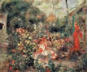 Pierre Renoir Young Girls in a  Garden in Montmartre oil painting reproduction